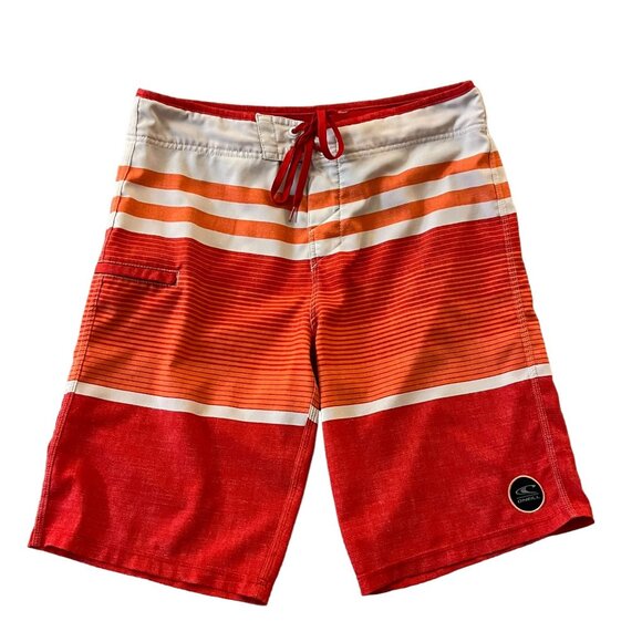 O’Neill Hyperfreak Boardshorts Size 31 Trunks Colorblock Stripe Stretch Red - Picture 1 of 16